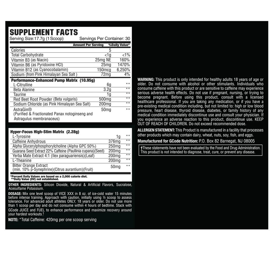 GCode Nutrition VICE-XXX TriChamber - Midwest Vitamins & Wellness