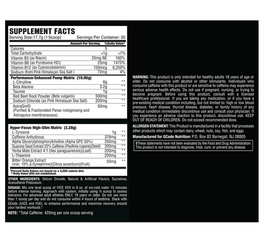 GCode Nutrition VICE-XXX TriChamber - Midwest Vitamins & Wellness