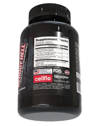 Black supplement bottle with visible branding on a white background