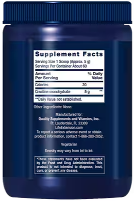 Life Extension Creatine Monohydrate Powder 300g – supplement facts panel