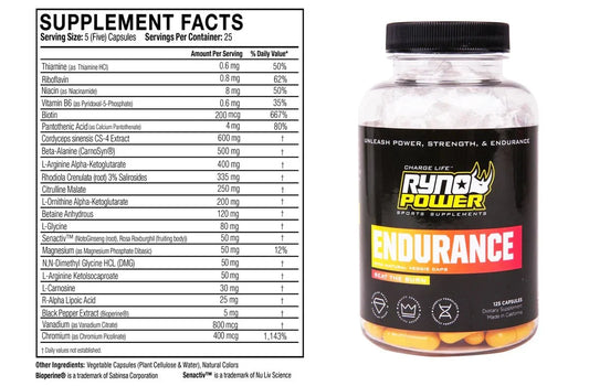 Ryno Power ENDURANCE Stim -Free Energy Supplement