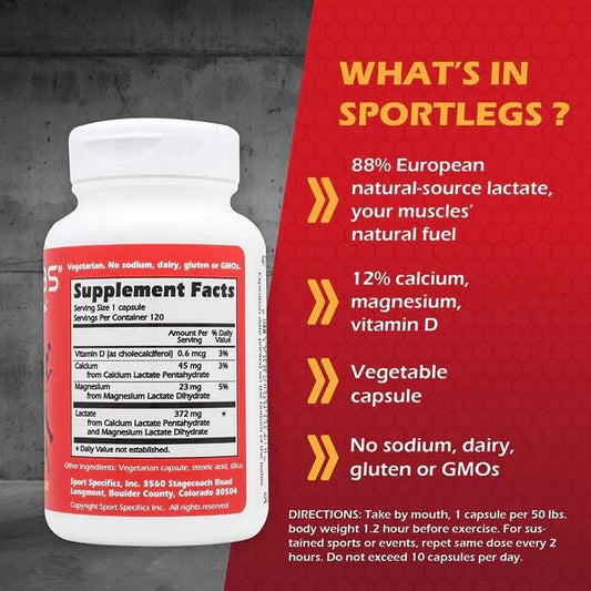 SportLegs Fast Fitness Boost Pre-Workout Lactic Acid Supplement, 120-Cap Bottle