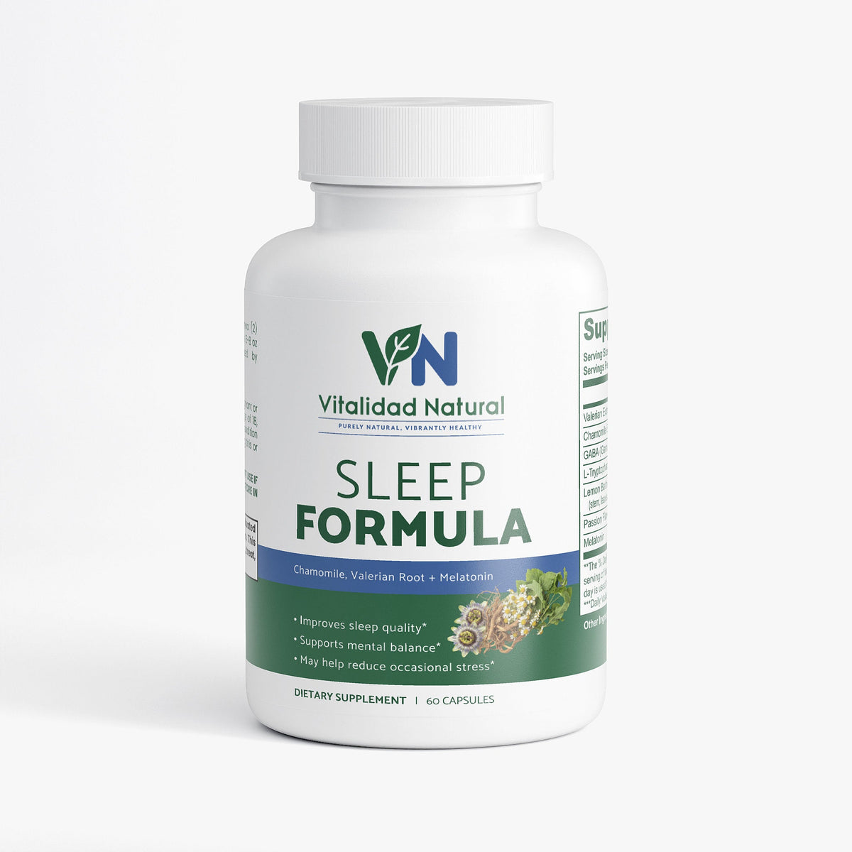 Vitalidad Natural Sleep Formula supplement bottle on a white background
