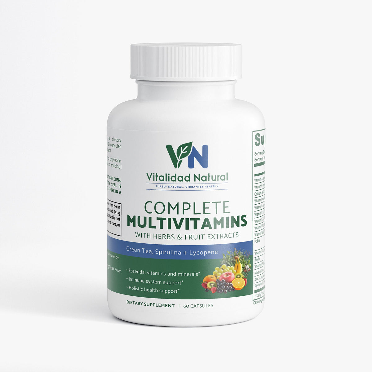 Vitalidad Natural Complete Multivitamins bottle on a white background