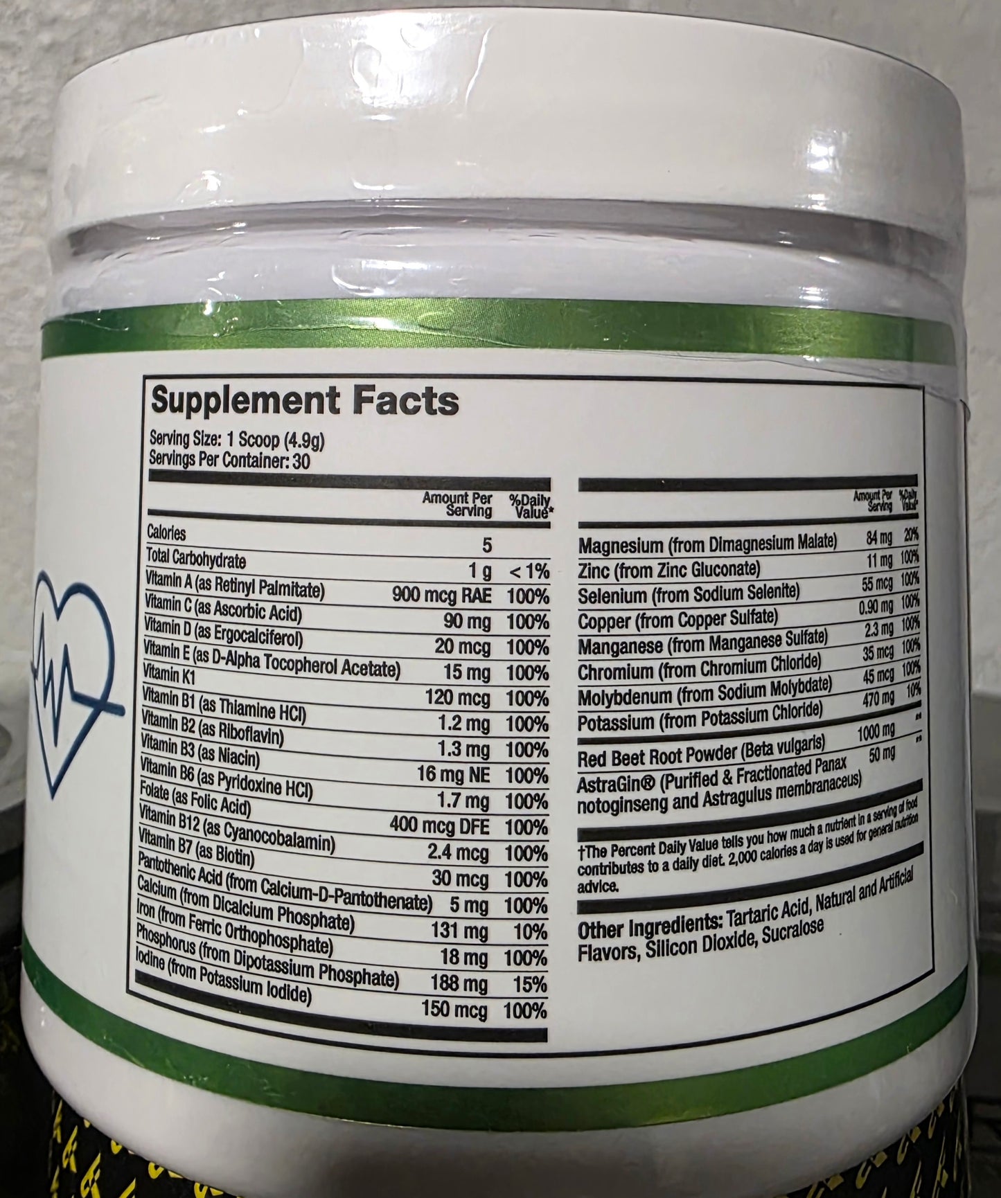 Supplement container with a label showing supplement facts.