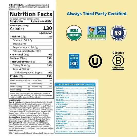 Garden of Life Raw Organic Protein Plant Bases - Vanilla