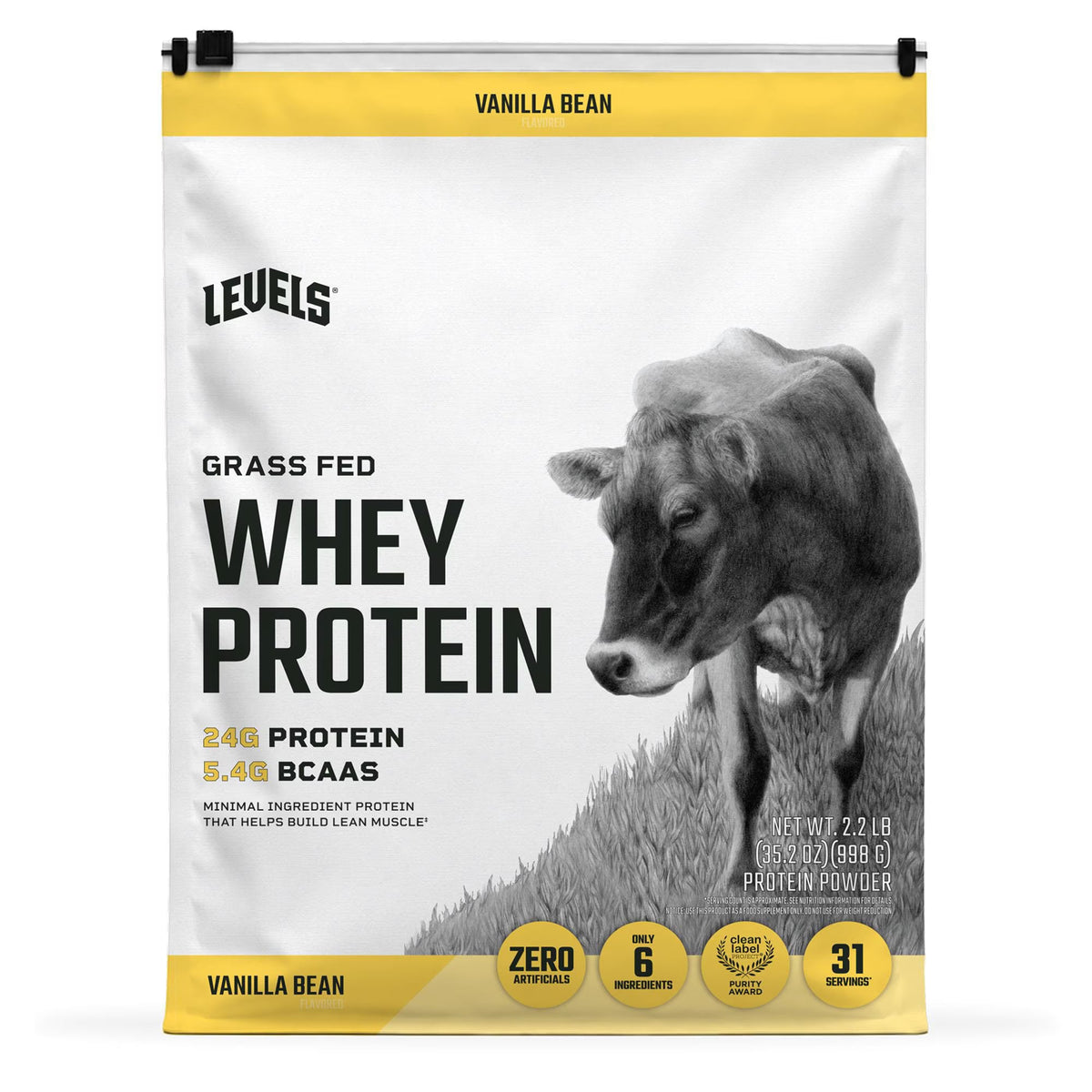Levels Grass Fed Whey Protein Powder Vanilla Bean 2.2 lb | 24g Protein Per Serving