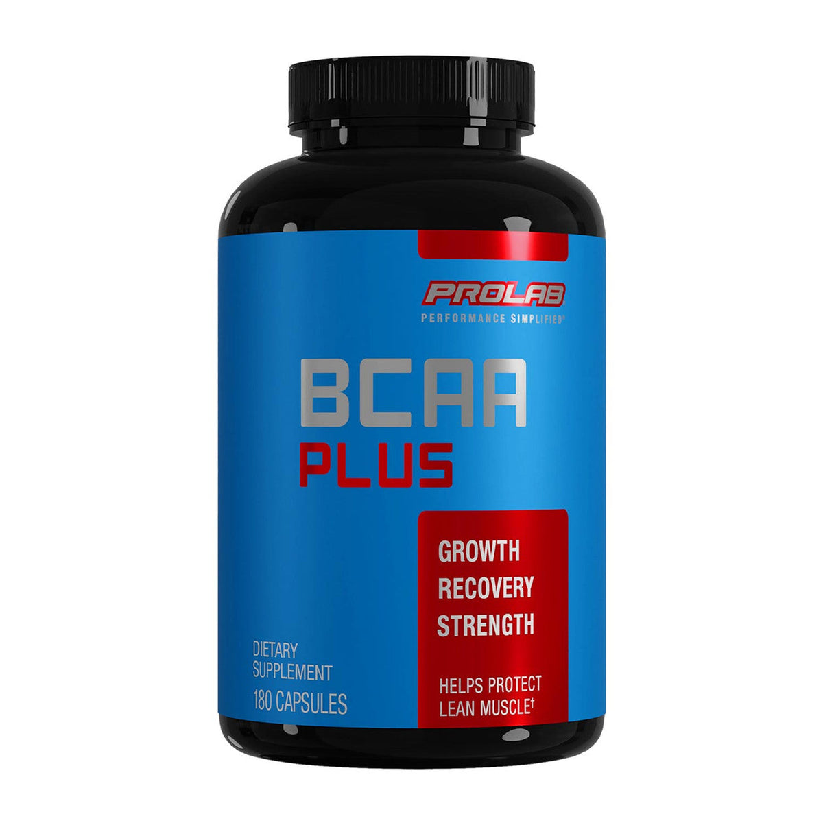 Supplement bottle labeled 'BCAA Plus' by ProLab on a white background