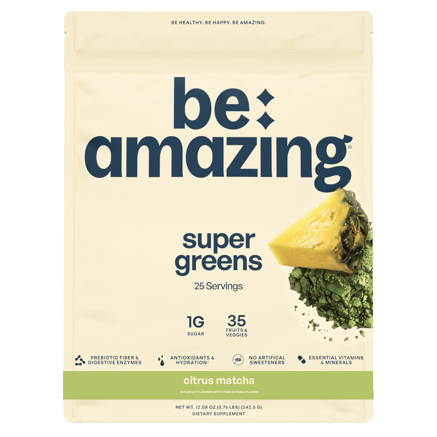 Be amazing super greens package with a green background