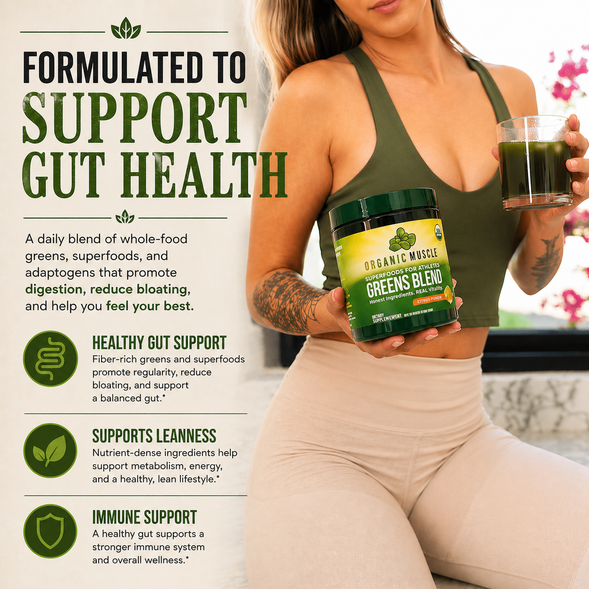 Organic Muscle Greens Blend, Citrus Sunrise, 30 Servings