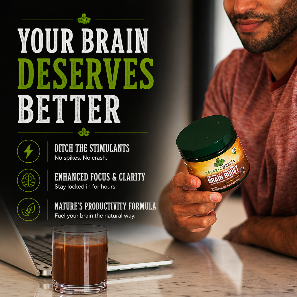 Organic Muscle Brain Boost, Chocolate Mocha, 20 Servings