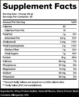 Supplement facts label with nutritional information on a white background