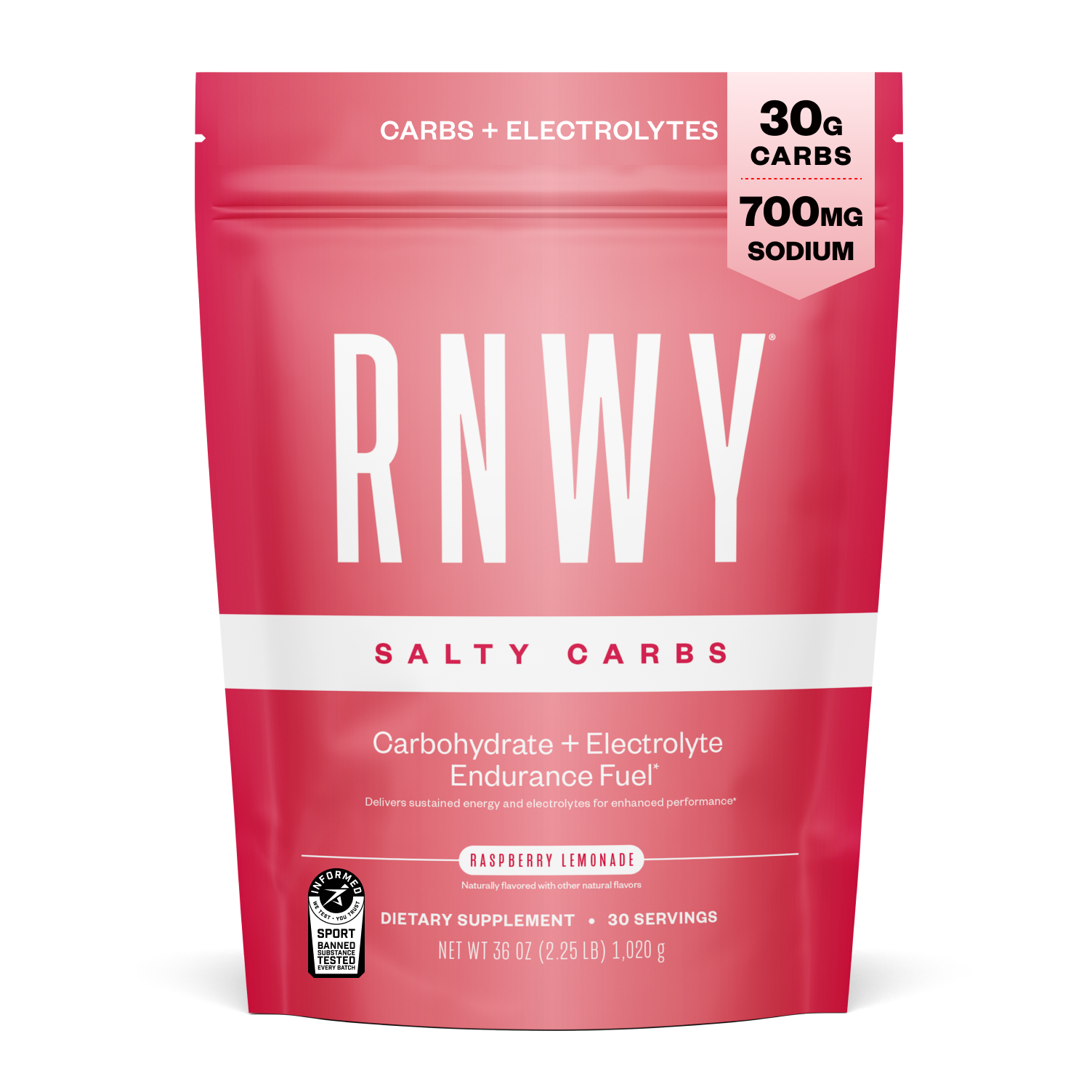 Red package of RNWY Salty Carbs with white text on a white background