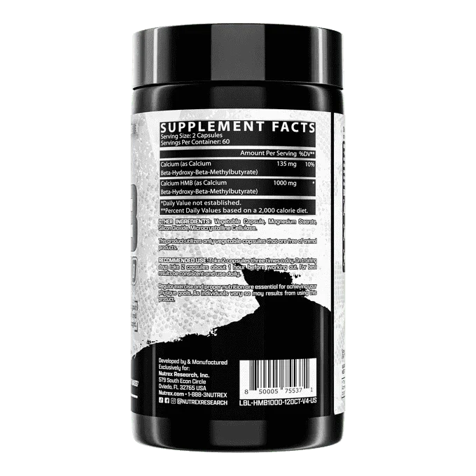 A black plastic bottle of dietary supplements shown from the back, featuring a white Supplement Facts label with black text and a black label block at the bottom.