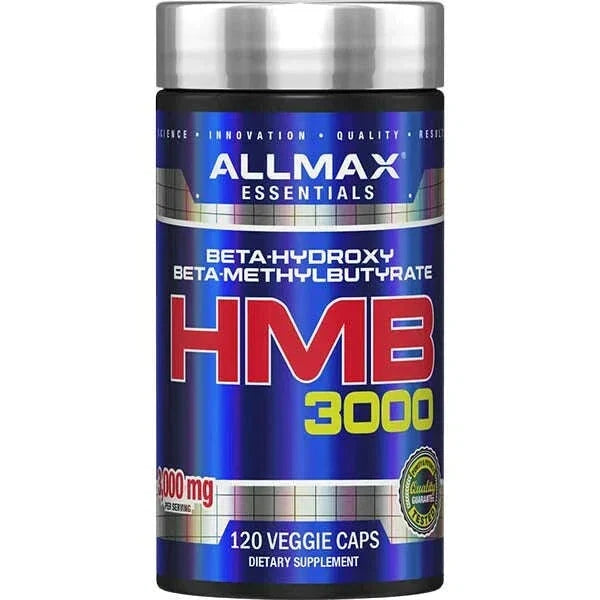 Allmax Essentials HMB 3000 supplement bottle on a white background