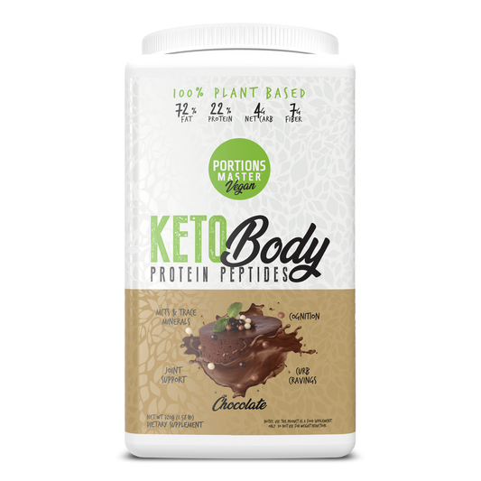 Keto Body Protein Peptides container with chocolate flavor on a white background