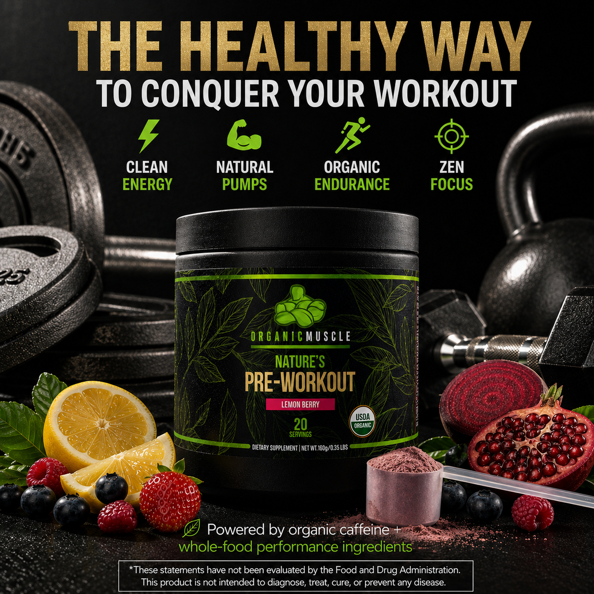 Organic Muscle Pre-Workout, Lemon Berry, 20 Servings
