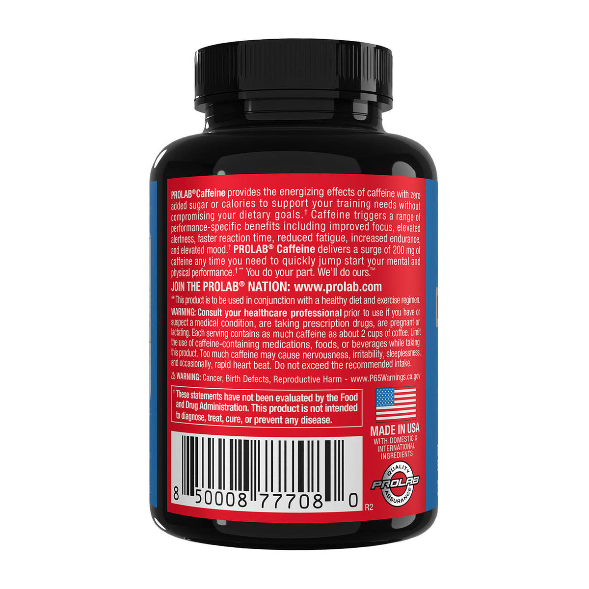 Back view of a supplement bottle with text and branding on a white background