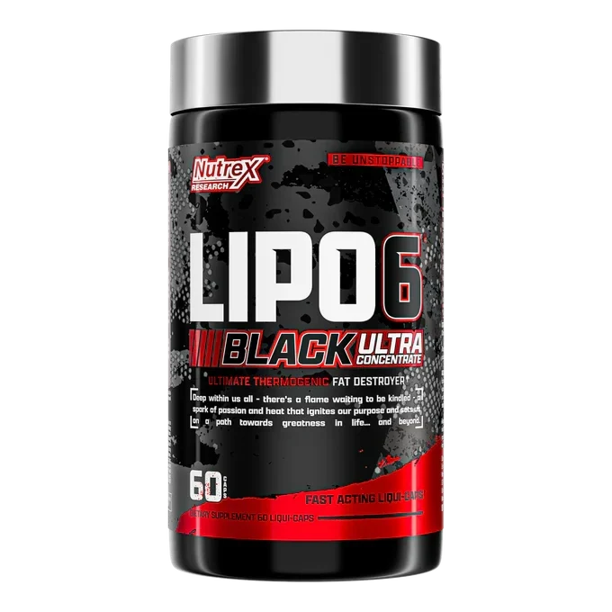 Nutrex Lipo 6 Black Ultra Concentrate supplement container on a white background