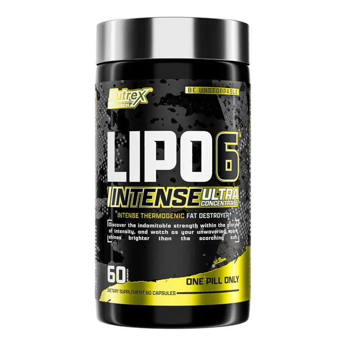 Supplement bottle labeled 'Lipo 6 Intense Ultra Concentrate' on a white background