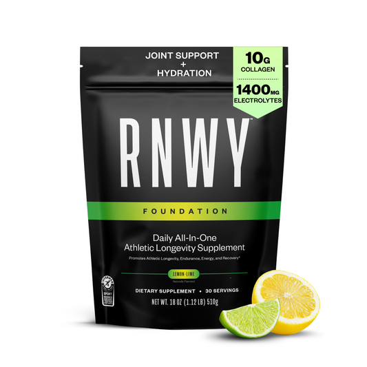RNWY supplement package with lemon and lime slices on a white background