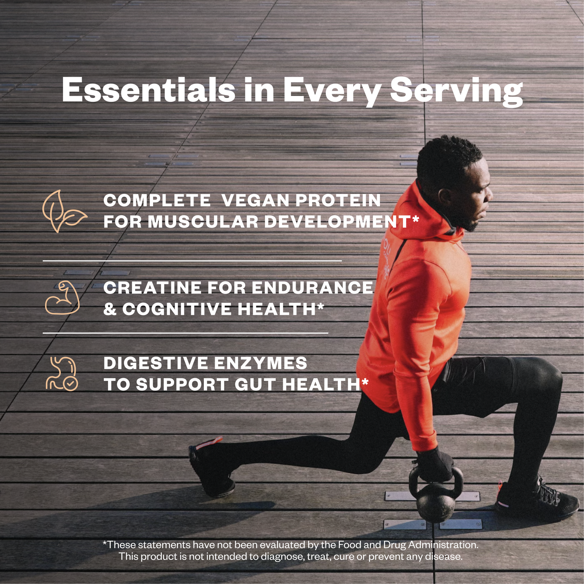 Person exercising outdoors with fitness product advertisement text overlay