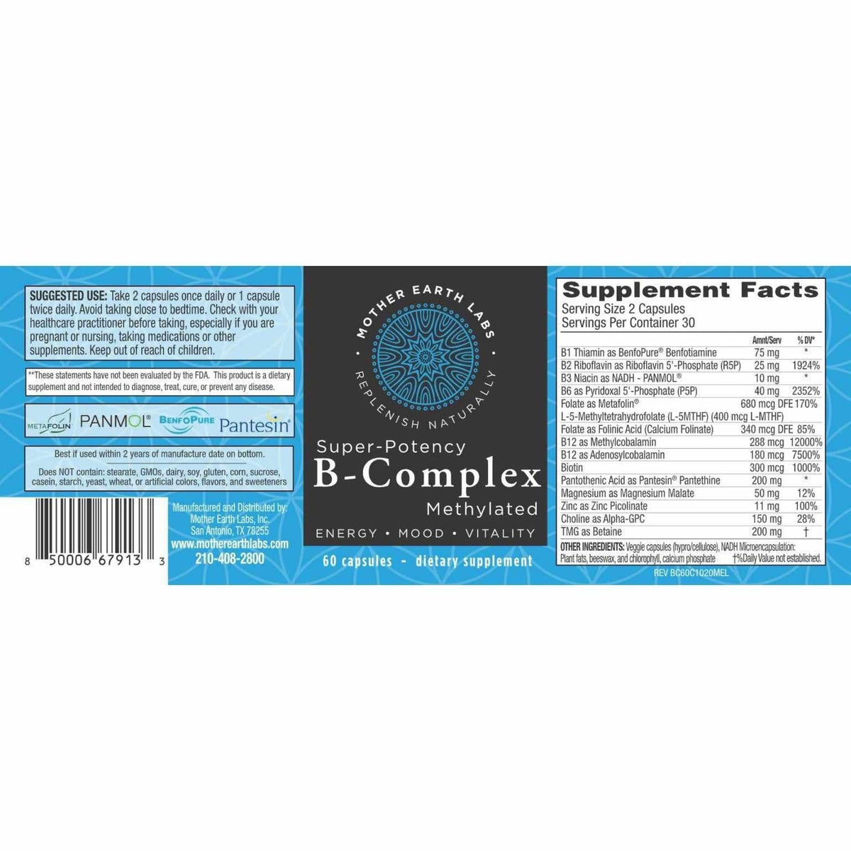 Mother Earth Labs B Vitamin Formula - 60 Capsules