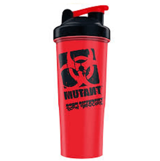 A red shaker bottle with a black lid and a black MUTANT logo printed on the front, set against a plain white background.