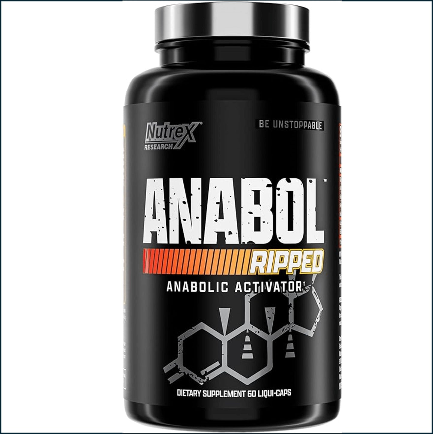 A black bottle of Nutrex Research Anabol Ripped dietary supplement with a metallic silver cap, shown on a plain white background.