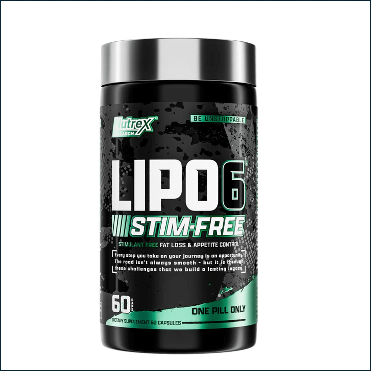 A bottle of Utrex Lipo6 Stim-Free supplement capsules, featuring a black label with green and white text and a metallic silver cap, set against a plain white background.