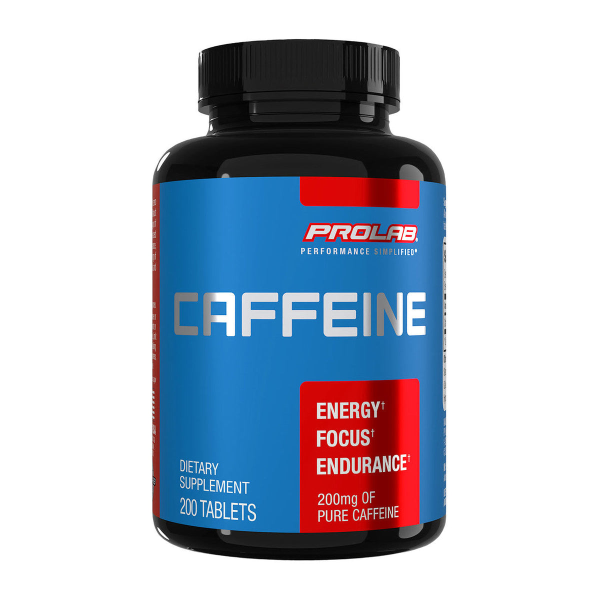 Supplement bottle labeled 'Caffeine' by Prolab on a white background