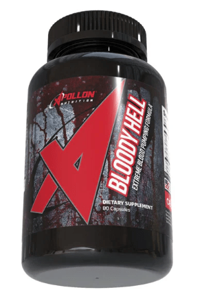 Supplement bottle labeled 'Bloody Hell' by Millen Nutrition on a white background