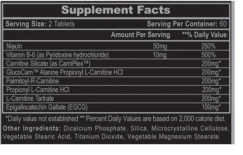 Supplement facts label with detailed nutritional information on a black background