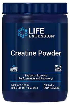 Life Extension Creatine Monohydrate Powder 300g – pure unflavored, front view, 60 servings