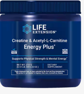 Life Extension Creatine & Acetyl-L-Carnitine Energy Plus 213g – front view, 30 servings