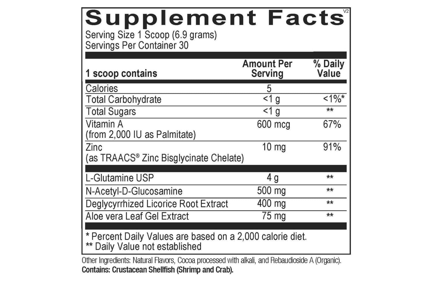Supplement facts label with nutritional information on a white background