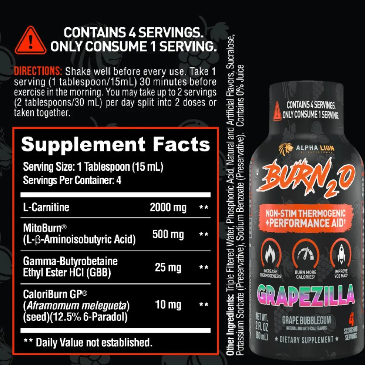 Alpha Lion BURN2O – Stimulant-Free Liquid Dietary Supplement, 31 Servings