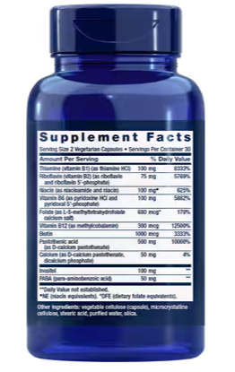 Blue supplement bottle with label showing supplement facts on a white background