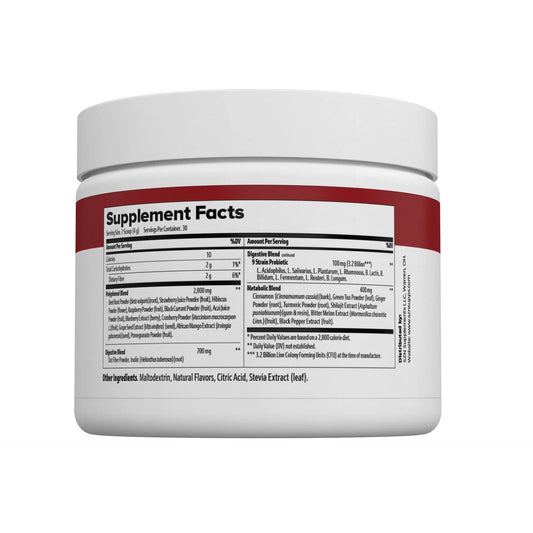 Supplement container with label showing 'Supplement Facts' on a white background