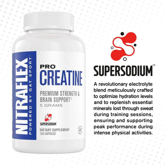 GAT Sport Nitraflex PRO Creatine | 5g Creatine Monohydrate + Super Sodium™ | 180 Capsules