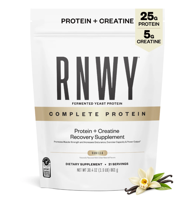 RNWV protein supplement package with vanilla flavor indication on a white background
