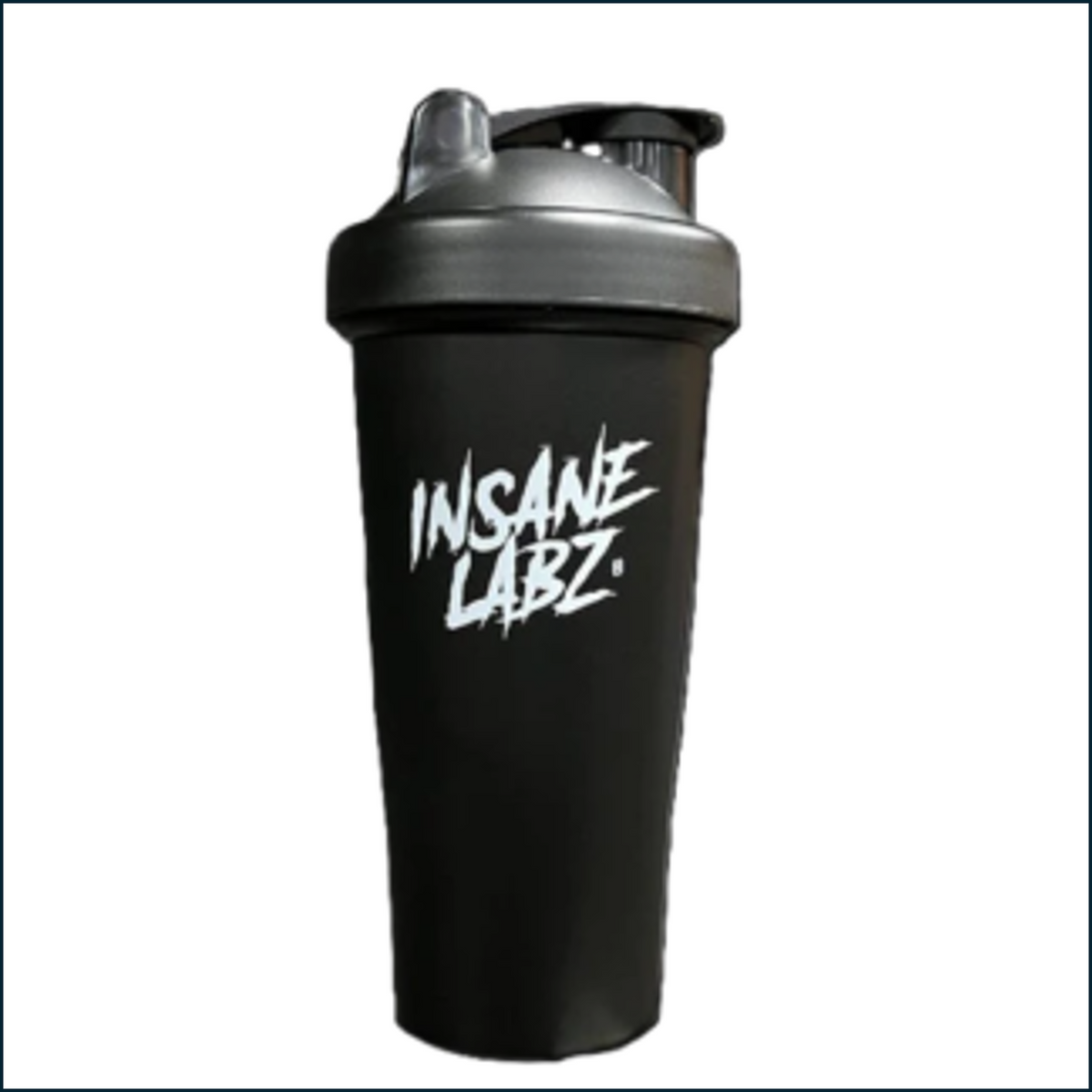 Black shaker bottle with 'Insane Labz' logo on a white background