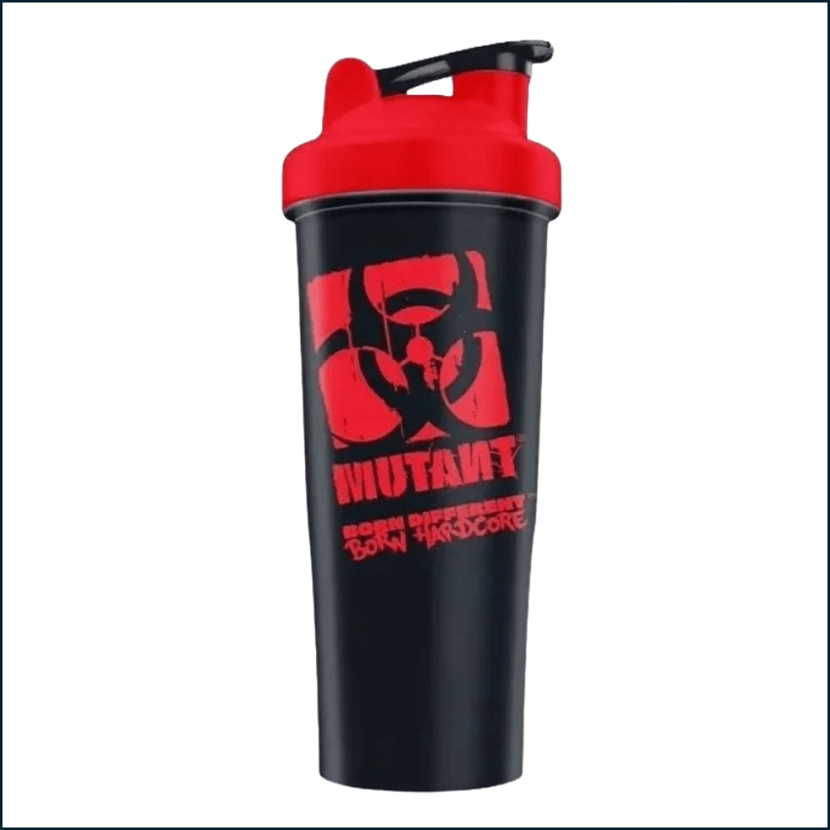 A black shaker bottle with a bright red lid and a red MUTANT logo on the front, set against a plain white background.