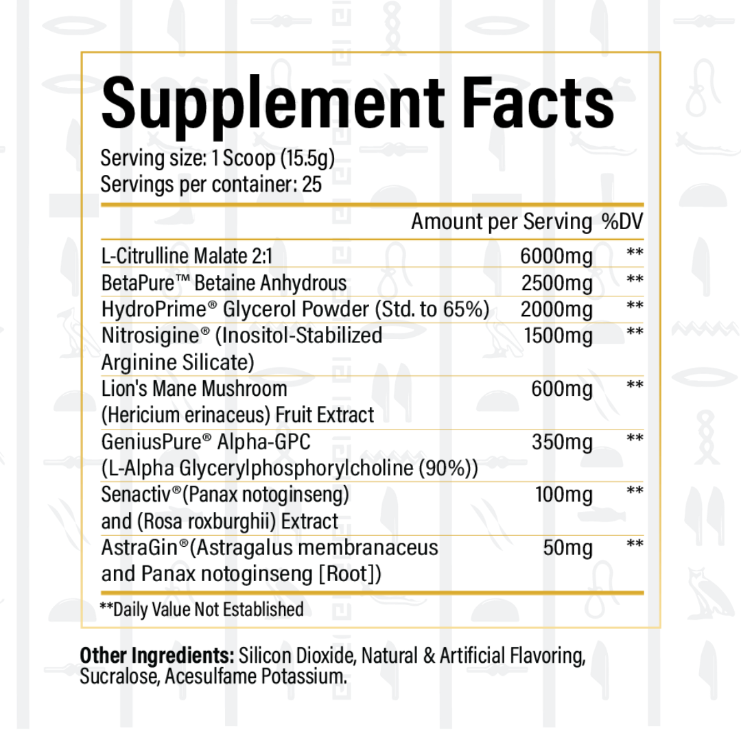 Supplement facts label with detailed ingredient list on a white background
