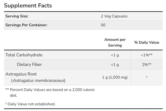 Now Astragalus 500 mg 100 Veg Capsules