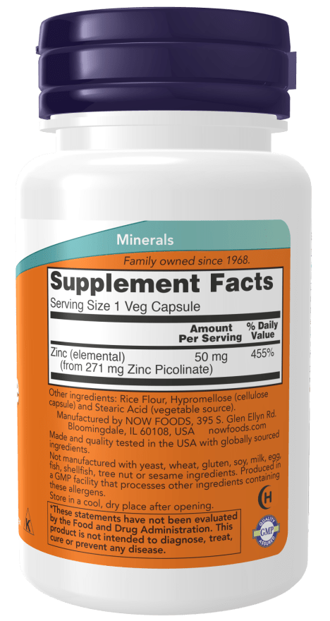 Now Foods Zinc Picolinate 50 mg 60 Veg Capsules