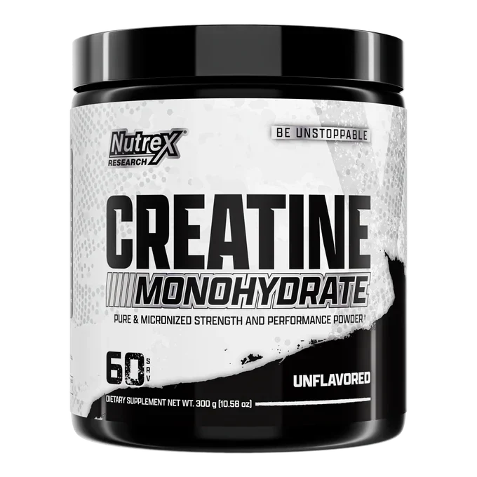 Nutrex Creatine Monohydrate supplement container on a white background