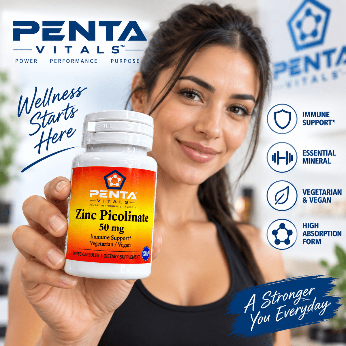 Penta Vitals Zinc Picolinate 50mg – Immune Support | 60 Veg Capsules