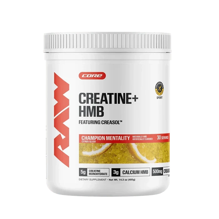 RAW Nutrition Creatine + HMB Powder | 5g Creatine Monohydrate + Recovery Support | 30 Servings