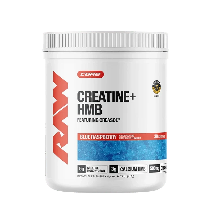 RAW Nutrition Creatine + HMB Powder | 5g Creatine Monohydrate + Recovery Support | 30 Servings